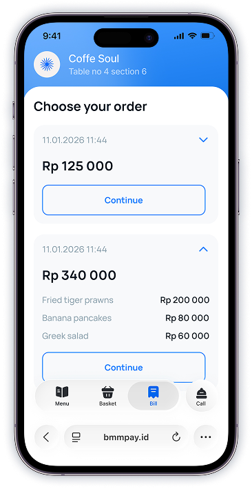 BMM app on iPhone — choose your order screen
